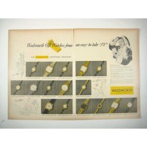 Wadsworth Watches 1953 Vintage Print Ad 2 Page Christmas Selection Santa